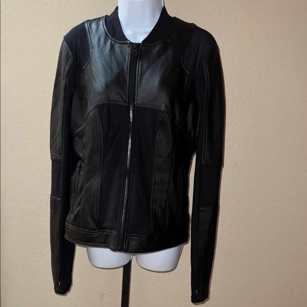 Blanc Noir Faux Leather Mesh Jacket Black Moto Style Size M